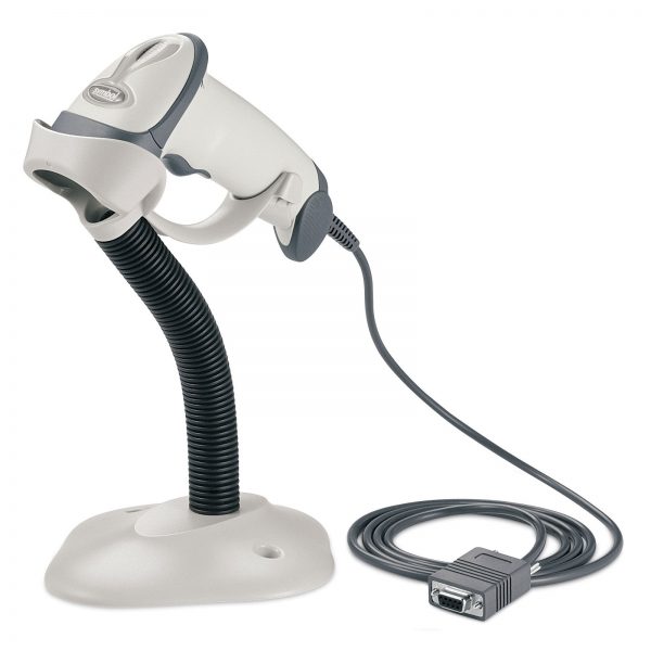 бял ръчен баркод скенер Symbol ls2208 със стойка и кабел