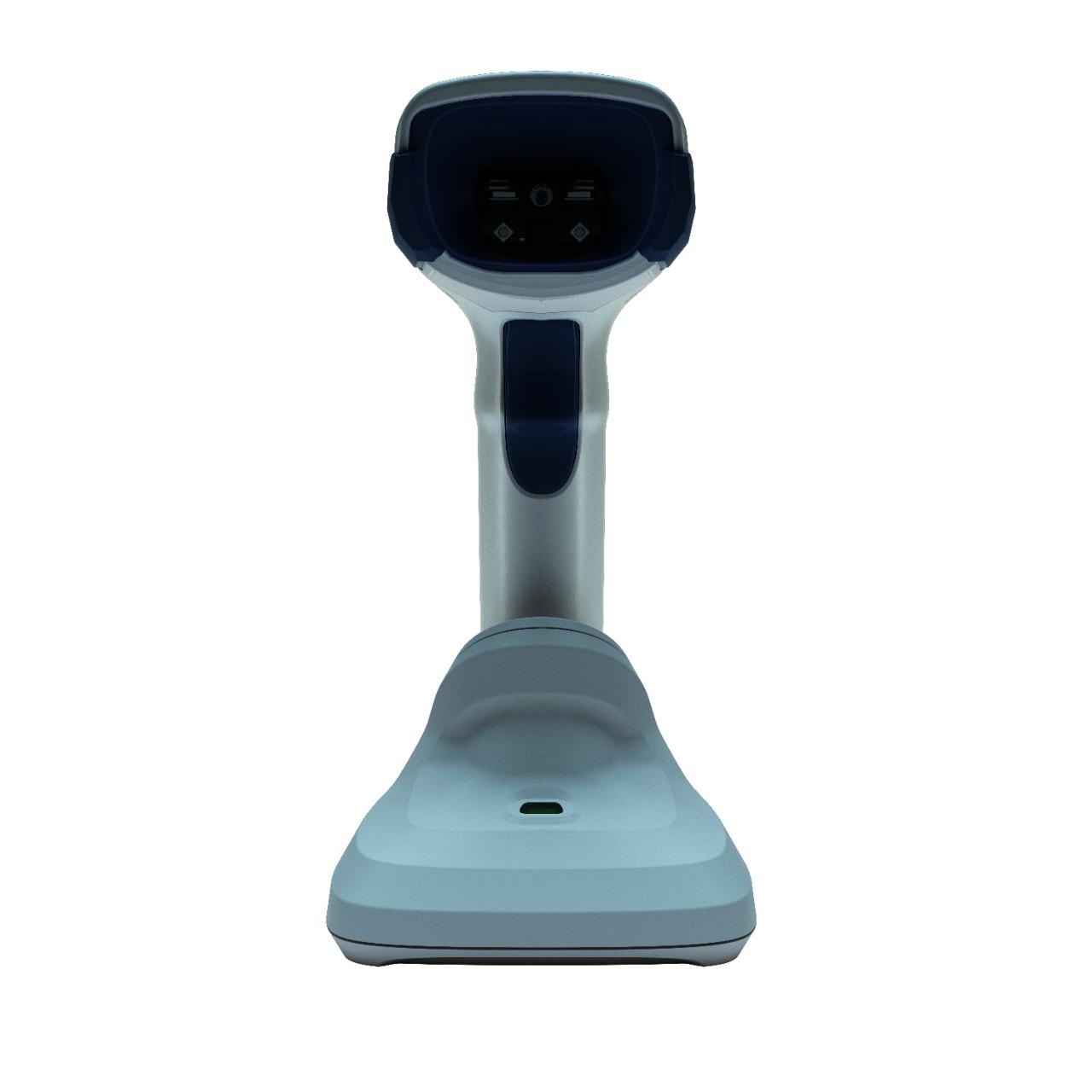 безжичен бял баркод скенер Zebra DS2278 Bluetooth със стойка поглед отпред